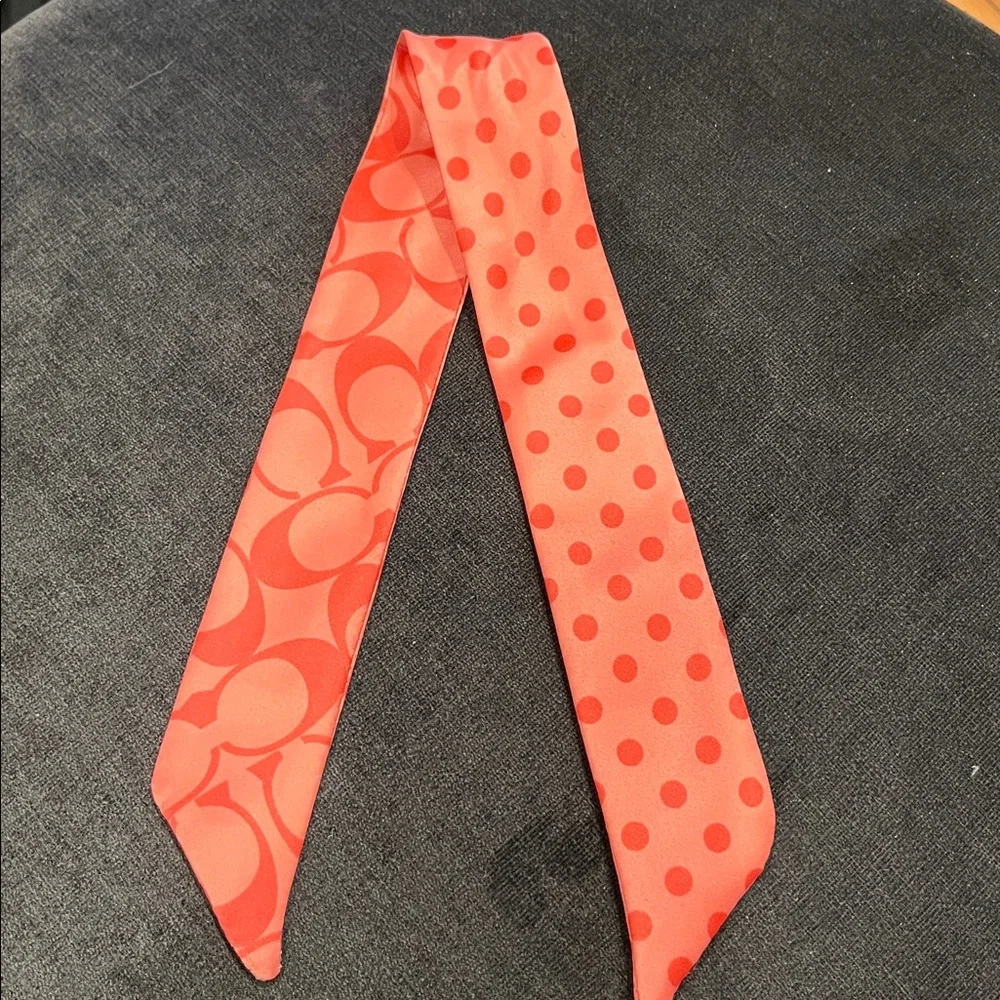 Coach Coral Logo & Polka Dot Silk Scarf Tie - Picture 3 of 5